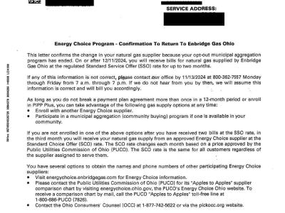 Enbridge gas letter
