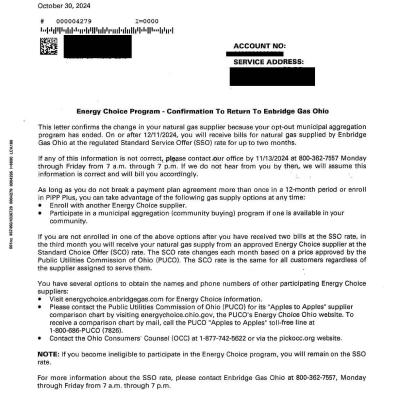 Enbridge gas letter